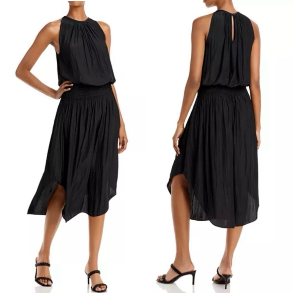 Ramy Brook‎ Audrey Sleeveless Halter Drop Waist Black Midi Dress